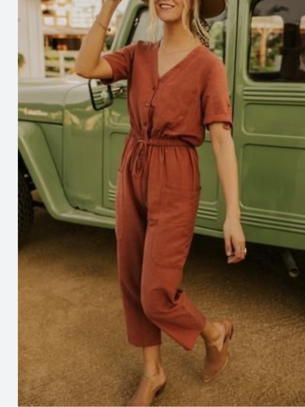 Roolee Imani Rust Button-Front Linen Jumpsuit S